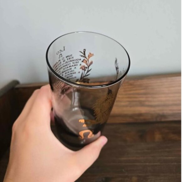Vintage Leo Zodiac Glass Mid Century 60s/70s Smoked Glass Gold Trim - Picture 11 of 11